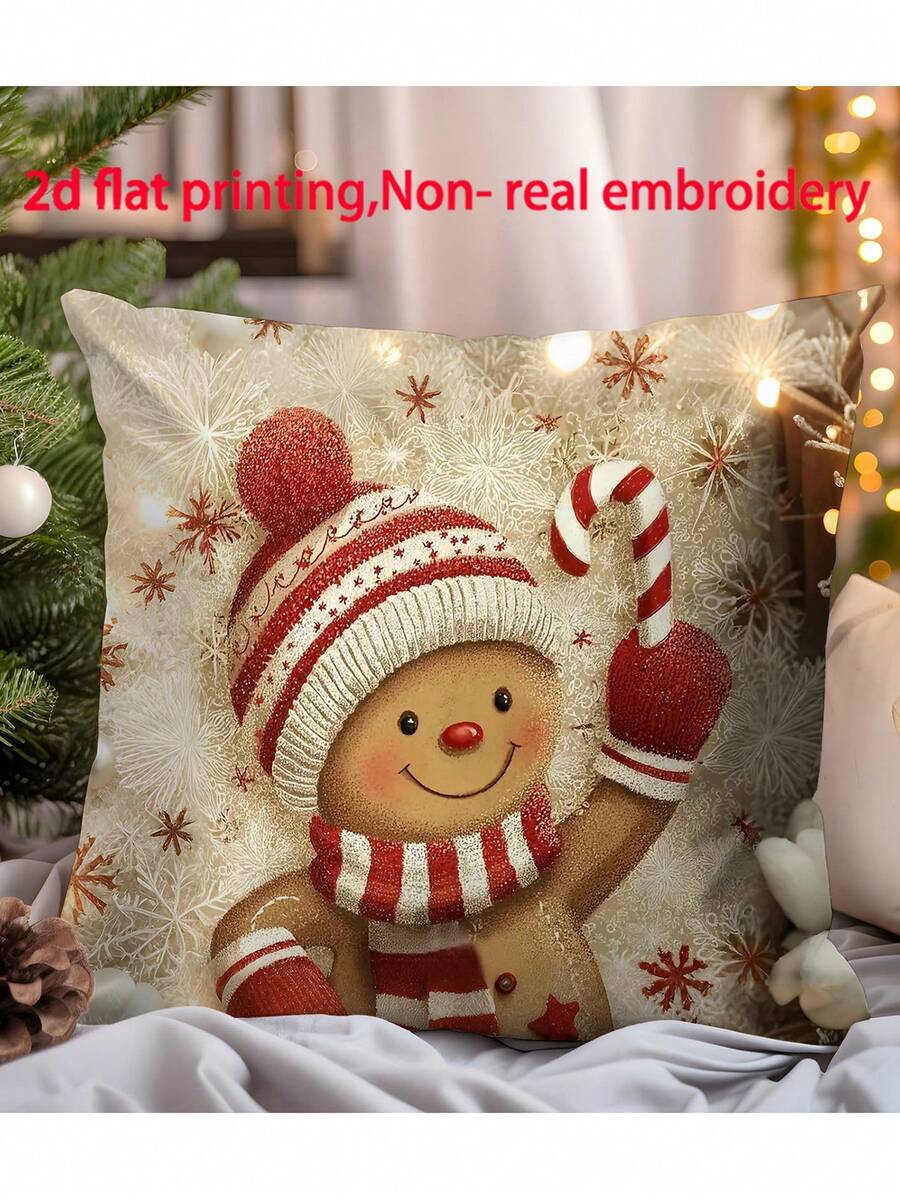 1 件圣诞装饰印花枕套，带有圣诞元素靠垫套、家居装饰、卧室装饰、节日装饰、派对装饰、圣诞枕头（不含枕芯）（单面印花）（无刺绣）