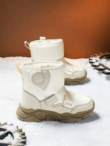 1 Pair Kids Winter High-Top Snow Boots, Warm Snow Boots With Water-Resistant Upper, Anti-Slip And Durable Sole, Soft And Comfortable, Suitable For Winter Outdoor Snow Activities, Fashionable White Color For Boys And Girls - White - View 10