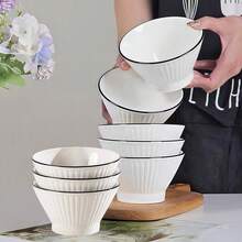 8/6/4件套日式陶瓷拉面碗，5英寸，新款条纹高脚面碗和汤碗，沙拉碗，厚实优质意大利面食碗，餐厅/家用餐具，可放入洗碗机和微波炉