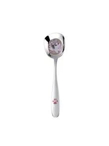 1pc Stainless Steel Flat Head Large Soup Spoon With Cute Cat & Dog Pattern, Household Dining Spoon