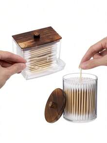 4 Packs Qtip Cosmetic Containers, 10/7 Ounce Round Cosmetic Cleaning Swab Dispenser, Medicine Bottle With Bamboo Lid For Organization And Storage,For Holiday Beach, Bathroom Collection, Bedroom Collection, Large Capacity