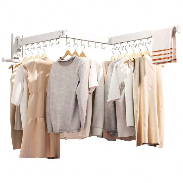 Clothes Drying Rack,Laundry Drying Rack Wall Mount, Wall Mounted Clothes Rack,Retractable,Collapsible(Tri-Fold),Drying Rack Clothing,Can Fold Upward & Left & Right,Space Saver, White Color