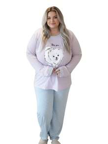 Women's Long Plus Size Cold Pajamas (G1-48/G2-50/G3-52/54) Printed On Quality Fabric - Màu tím - Xem 2