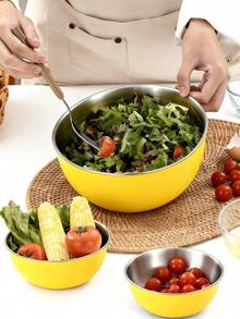 Powcan Juego de tazones de acero inoxidable para mezclar, 3 piezas encajables para cocinar, hornear, preparar ensaladas y preparar comidas | Diseño apilable, fácil de limpiar, duradero y versátil para la cocina. - Conjunto de 3 piezas amarillo - Ver 6