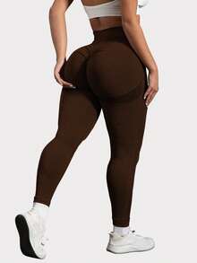 TNTOR 加大码女式高腰提臀健身裤，高弹力速干紧身打底裤，蜜桃臀中腰瑜伽裤，高腰收腹设计，适合运动，骑行短裤，提臀，舒适短裤，适合健身爱好者 - 咖啡棕 - 查看 3