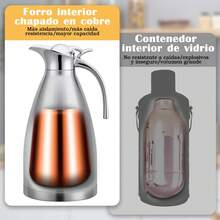 Jarra Térmica para Café 2L Cafetera Térmica Acero Inoxidable, Jarra aislada al vacío con Tapa Hermética y Asa Anti-quemadura,Apto para hogares y restaurantes - Plateado - Ver 3