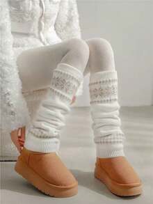 1双秋冬季白色/黑色/咖啡色/灰色/燕麦色韩式费尔岛针织保暖显瘦腿套，舒适 - 彩色 - 查看 13