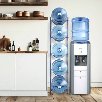 5 Tiers Water Jug Holder, 5 Gallon Water Bottle Holder, Single Row Water Bottle Rack For 5 Bottles, Heavy Duty Water Jug Rack For Kitchen, Office, Living Room, Silver