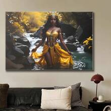 Oshun African Goddess Canvas Art Print, Pine Wood Wrapped Frame, Oversized Wall Decor For Home, Office, School, Wedding, Graduation, Anniversary, Single Party - 黃色 - 查看 4