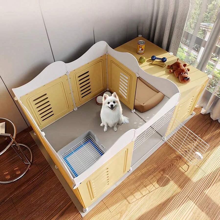 Pet Fence, Dog Barrier With Litter Box, Indoor Use For Small/Medium Dogs, Freestanding Combination Dog Crate - Multicolor - View 1