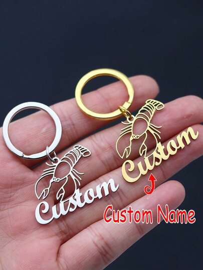 Customized Keychain Without Chain - Personalized Lobster Keyring, Stainless Steel Gold Ocean Animal Keychain With Custom Engraved Name, Durable Beach Ocean Themed Gift, Suitable For Men And Women, Christmas, Halloween, Thanksgiving, Summer Vacation Accessory, Summer Beach Accessory | Ocean Life Charm | Crafted With Charm, Beach Accessory