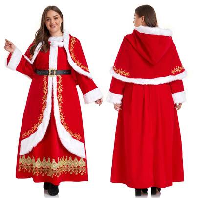 Mrs Claus Costume For Women Christmas Santa Costume Dress Adult Plus Size Miss 3PCS Red Cosplay Outfit Xmas Party
