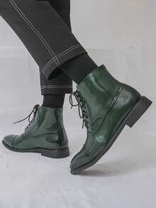 Giày Oxford nam, giày Chelsea kiểu Anh cổ điển, giày cao cổ buộc dây công sở. - màu xanh lá - Xem 5