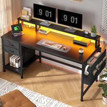 48" Computer Desk With LED Strip & 2 Drawers & Storage Bag Corner Desk With Power Outlets & Monitor Stand For Bedroom, Gaming Room - Xem 8