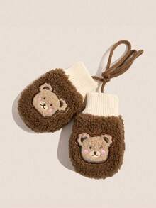 1双婴儿可爱熊毛绒吊带保暖冬季手套 - 1Pair - 查看 4