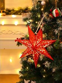 2pcs/6pcs 3D Hollow Paper Christmas Star Lanterns, Suitable For Window, Wall, Christmas Tree, Pendant Light Or Ceiling Decor, Also For Wedding Party Christmas Decoration (Bulbs Not Included), Christmas Home Decor, Christmas Gift, Christmas Ornament - Red - View 3