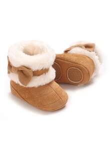 Cute Bow Infant Boots, Plush Comfortable Warm WinterInfanty Snow Boots - Brown - View 9