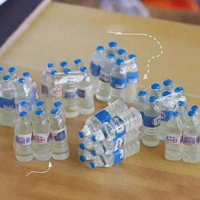 5 piezas/10 piezas/20 piezas Modelo en miniatura de botella de agua mineral de resina 1:12 - Juguetes de regalo en miniatura para casa de muñecas - Accesorios decorativos y adornos (estilo aleatorio)