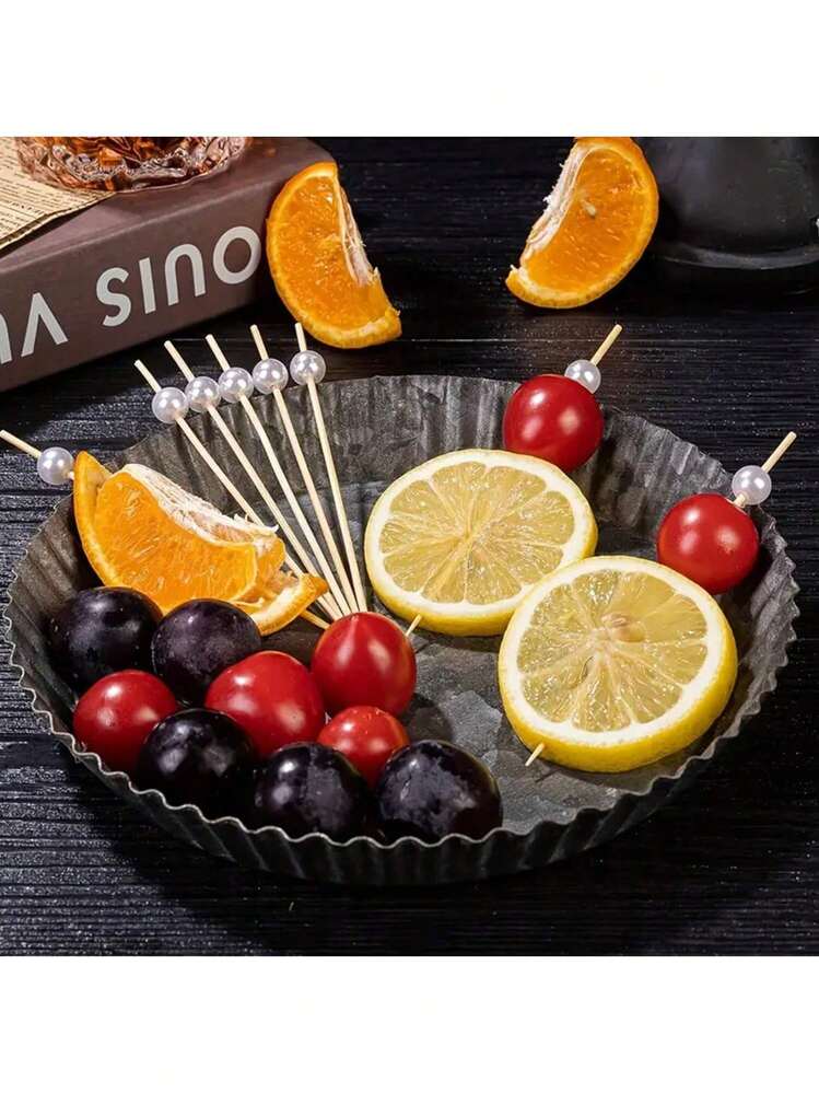 2/10/20/30/50/100/200pcs Elegant White Pearl Fruit Picks - 4.7 Inch Bamboo Toothpicks, Suitable For Appetizers And Beverages, Perfect For Parties And Weddings - White - View 4