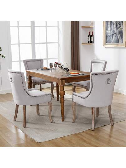 Luxurious Dining Stoel (Kitchen Chair, Living Room Pieces), Upholstered Nailhead Solid Wood Legs, Fluwelen Upholstery, Grijs view 5