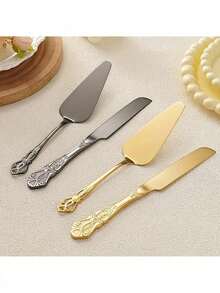 2/3/4 Pieces Set Stainless Steel Cake Cutlery Set With Floral Handle, Professional Cake Cutting Tool, Wedding Gift - Multicolor - View 6