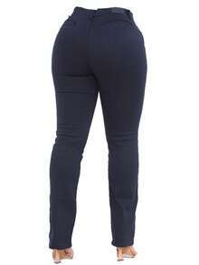 Malloy Women's Straight Twill Satin Social Tailored Trousers - Navy Blue - View 2