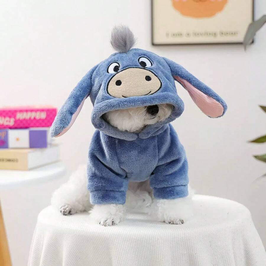 1pc Cute Puppy Winter Outfit - Thick Warm Sports Suit With Furry Ears And Tail, Easy Wear & Take Off Design, Suitable For Small Dogs Like Pomeranian, Chihuahua, Shih Tzu