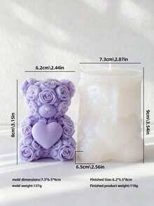 1个玫瑰熊蜡烛模具，DIY玫瑰花手工蜡模，陶瓷/石膏蜡烛制作套装，适用于婚礼装饰、烛光晚餐、情人节/生日手工礼物、DIY、粘土工具、手工艺品、情侣用品 - 白色 - 查看 16