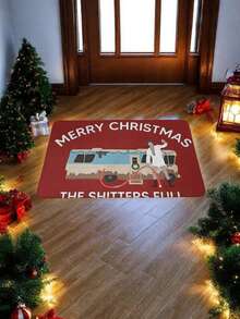 Anti-Slip "Merry Christmas Shitters Full" Doormat - Cousin Eddie Theme, Festive Red With Holiday Decor, Machine Washable Polyester, Suitable For Living Room, Bedroom And Outdoor Spaces, Christmas Doormat Kitchen Rug