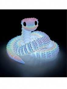 30厘米夜光3D打印蛇形装饰品，新年礼物，全关节可动蝰蛇模型，逼真动物雕像，可选颜色：30厘米彩虹色、夜光绿色、纯黑色和纯白色，3D打印，蛇形，成人玩具（眼睛颜色随机）