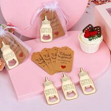 50 件弹跳开瓶器婴儿派对礼物，适合宾客，婴儿派对回礼，婴儿奶瓶形状开瓶器，婴儿派对纪念品，附送欧根纱袋，感谢卡，小号，金色 - 金色 - 查看 3