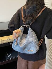 Merlard Retro 2025 磨砂质感大容量时尚百搭单肩包，高端沙滩包，托特包，购物包，大包，小众质感手提包，拉链双肩带斜挎包 - 藍色 - 查看 4