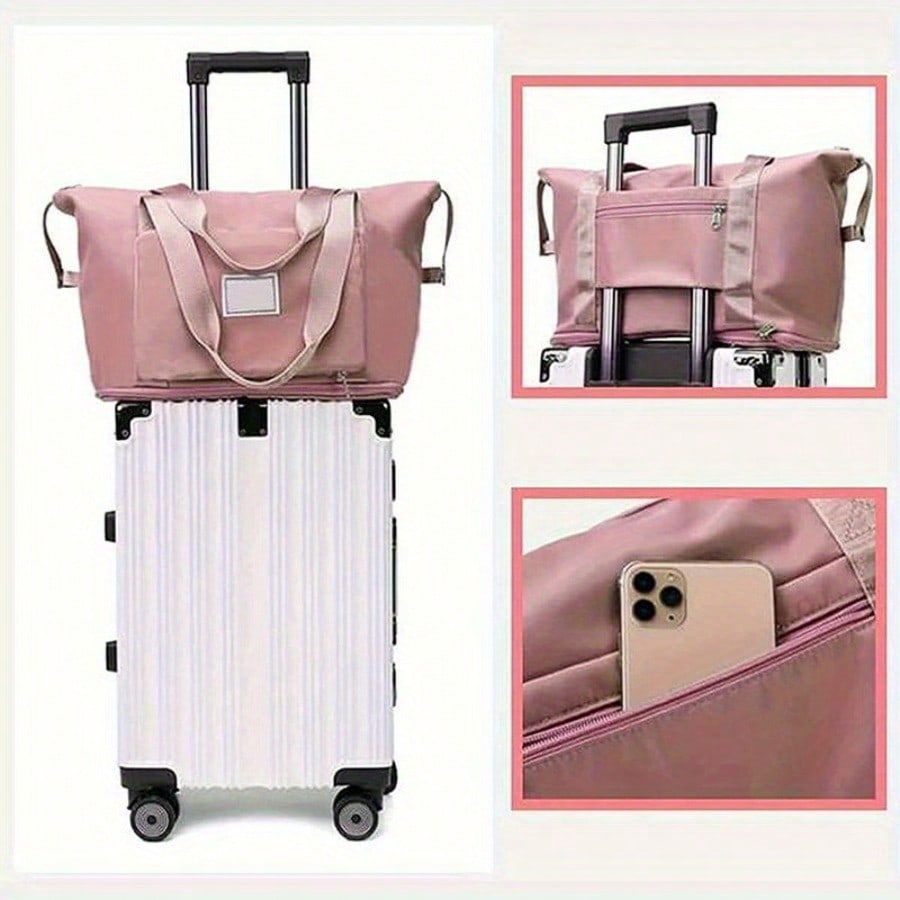 Lightweight Waterproof Carry Luggage Bag, Large Capacity Folding Travel Bag With Dry Wet Separation Pocket, Expand Carry On Overnight Duffel Bag For Travel, Sports, Gym