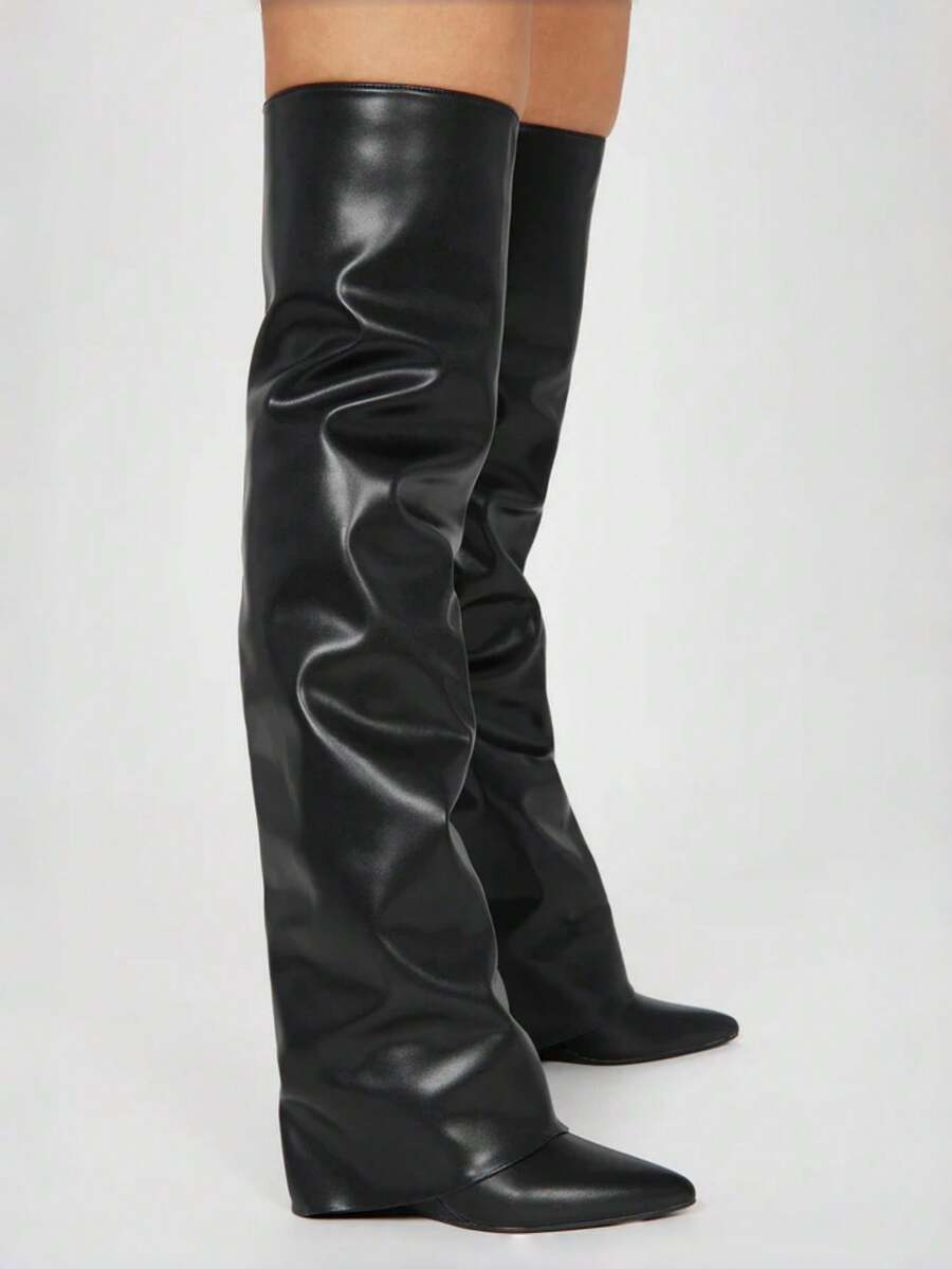 Giày bốt cao quá đầu gối cho nữ, mẫu bốt cao gót ôm sát, đế dày, kiểu gập gót mới mùa thu/đông.