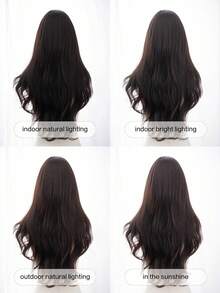 alicegarden 1 合成耐热。长自然波浪发，中心分假发，中等部分，棕色 26 英寸，日常自然、光滑、逼真的假发（不包括配件） - 黑色 - 查看 7
