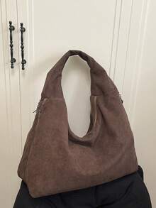 2025秋冬新款时尚灯芯绒大容量多口袋单肩腋下托特包 - 咖啡 - 查看 7