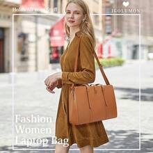 Laptop Bag For Women 15.6 Inch Leather Laptop Tote Bag Waterproof Work Shoulder Bag Lightweight Computer Tote Bag Professional Women Business Office Bag Large Travel Handbag Black - màu nâu - Xem 7