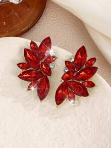 1 Pair Bohemian Alloy Rhinestone Inlaid Fashion Versatile High-End Luxury Exaggerated Earrings For Women - Bright Red - View 2