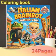 1pc Adult Coloring Book, Brain Rot Coloring Book: The Ultimate Meme Gift, Designed For Gen Z And Alpha Humor Enthusiasts, Includes 24 Named Viral Character Designs. (Pens Not Included) - Single Piece - View 1