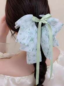 1 Pc Large Hair Claw Clip For Women Fabric Black White Flower Print Claw Clips Elegant Hair Clips Winter Hair Accessories Fashion Hair Cluth