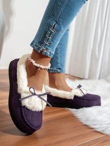 Dép xốp nhớ mật độ cao, dép đi trong nhà lót nhung cho mùa đông, dép chống trượt trang trí nơ, dép đi trong nhà cho nữ, quà tặng ngày lễ - Màu tím - Xem 3