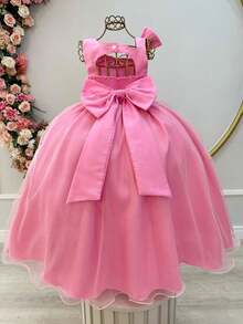 Vestido Infantil Longo Rosa Claro Luxo Daminhas Formaturas