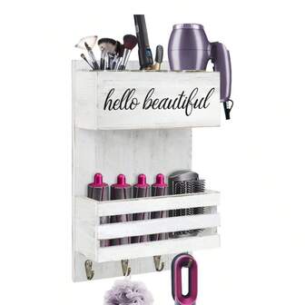 Hair Tool Organizer Wall Mount - Two Tiered Dryer Holder, Bathroom Hair Care And Accessory Organizer With Shelf - Makeup & Toiletries Space, Lightweight, Multi-Functional Storage Shelf For Toiletries, Compatible With Christmas & Decor