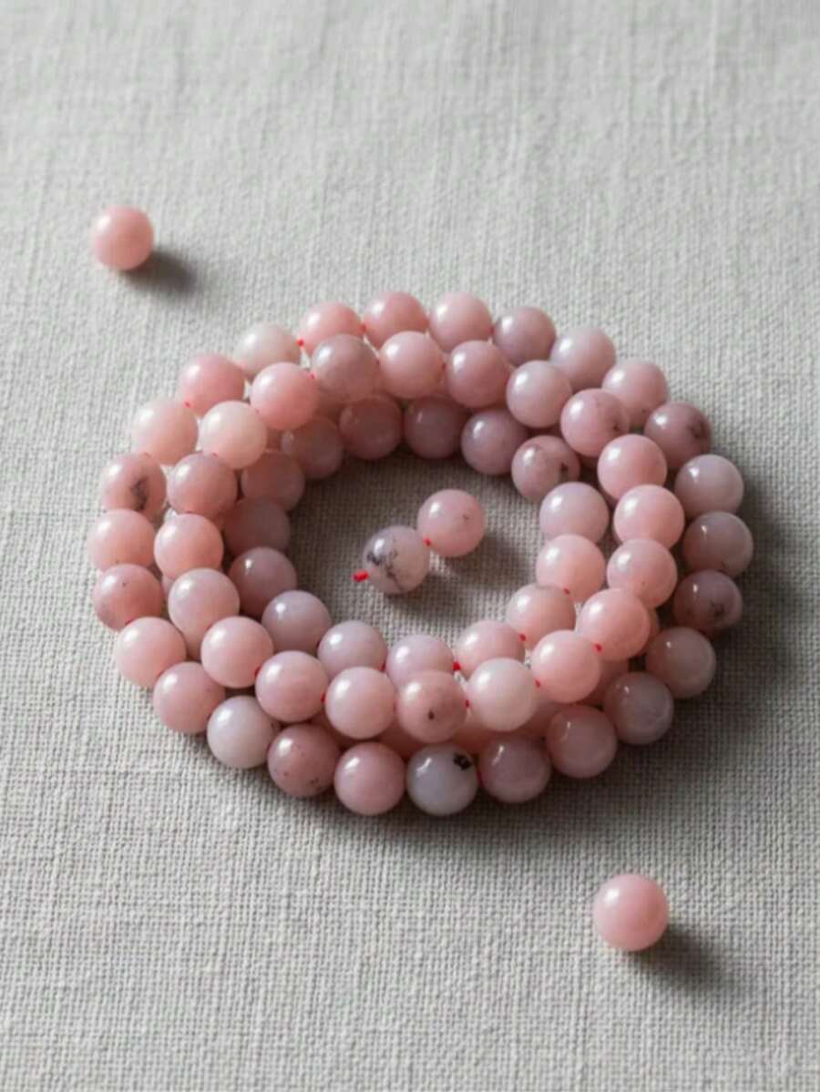 Ópalo Rosa Bola Lisa Piedra Natural Redonda para bisuteria - 3 tiras - Ver 1