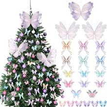 D49 Pcs Christmas Tree Butterfly Decoration 3 Jumbo Butterfly Tree Topper Ornaments Pink Girly Fairy Xmas Ornaments Home Decoration For Holiday Party Indoor Outdoor Decor - như hình ảnh - Xem 1