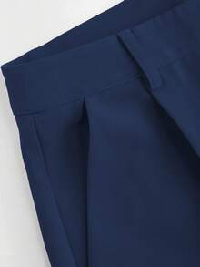 Draping Minimalist Design Suit Pants, European & American New Style, Straight Leg Casual Trousers, All Season - Navy Blue - View 4