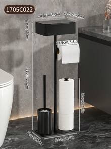 1pc Freestanding Toilet Paper Holder, Self-Adhesive Bathroom Tissue Roll Dispenser, Moisture-Proof Home Restroom Accessory, Bathroom Organizer | Decorative Shelf