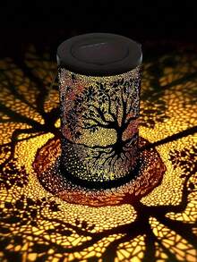 1个大型太阳能树形投影灯笼，适用于房车、花园、庭院、阳台、小路、草坪，金属太阳能LED灯，是送给家人和朋友的绝佳礼物，斋月装饰，斋月灯笼 - 彩色 - 查看 2