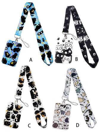 1 pieza Soporte de tarjeta con gato negro lindo, adecuado para tarjetero de papelería de oficina, identificación de trabajo, tarjeta de campus, tarjeta de identificación, soporte de tarjeta de fanático