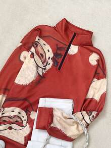 Women's Fashionable Casual Comfortable Blue And White Christmas Tree Long-Sleeve Hooded Oversized Pocket Pullover Sweatshirt For Fall And Winter